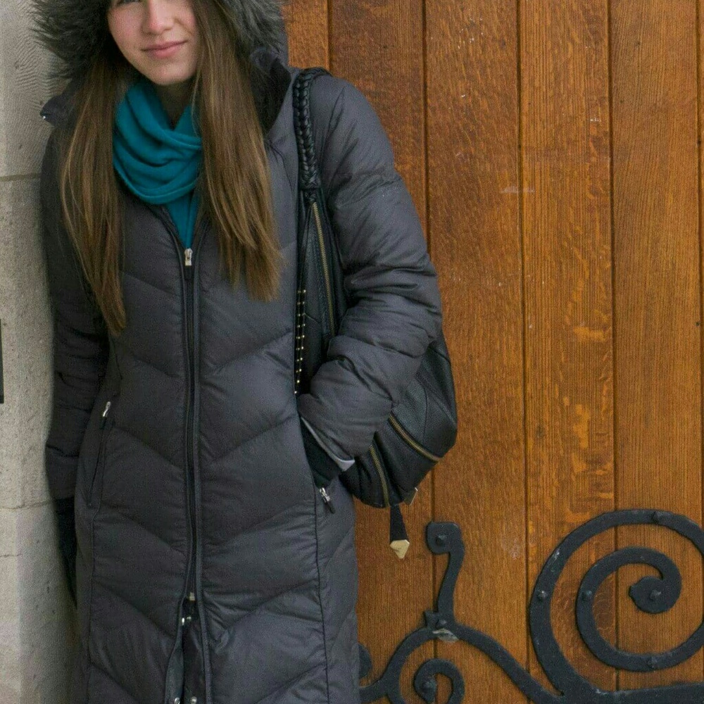 Calvin Klein Charcoal gray knee length puffer coat